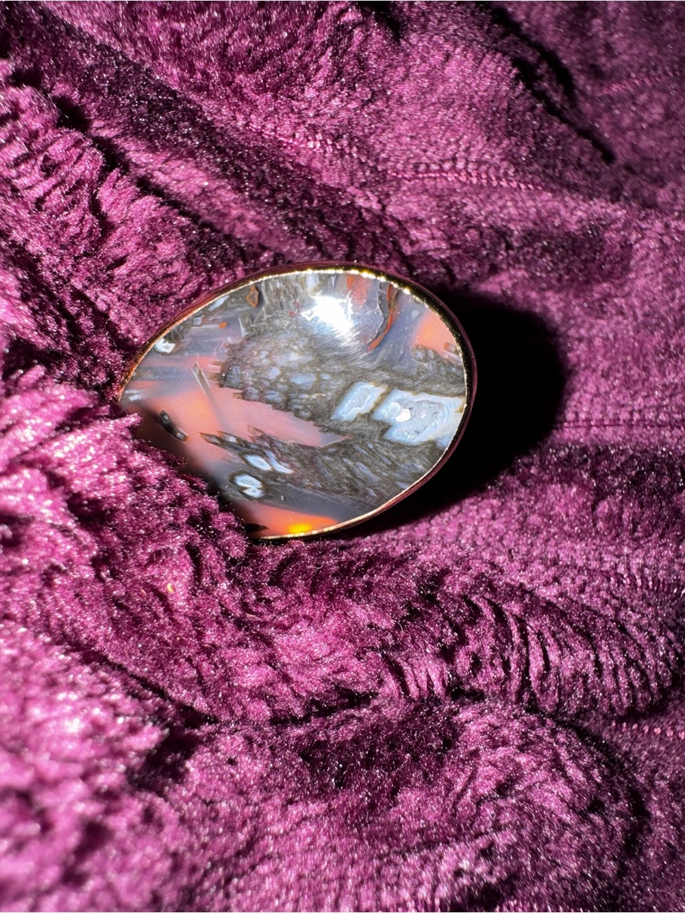 Gold-Trim Purple and Gray Marbled Stone Cocktail Ring